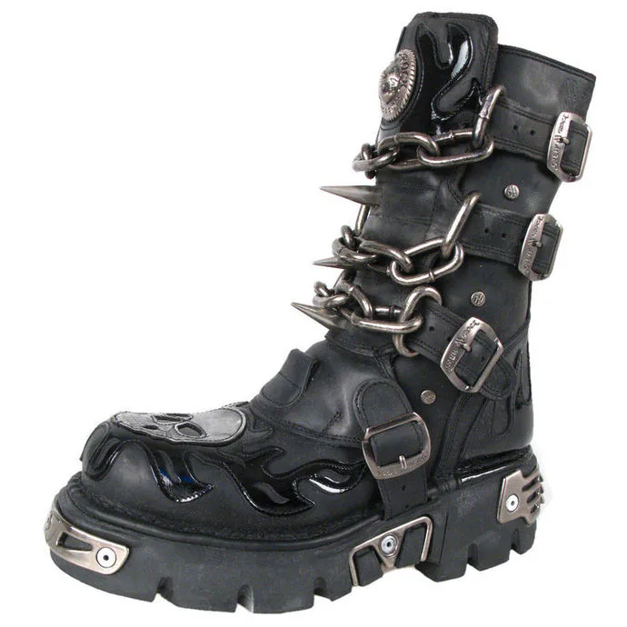 NEW ROCK Chain Boots (727-S1) Black Černá 40