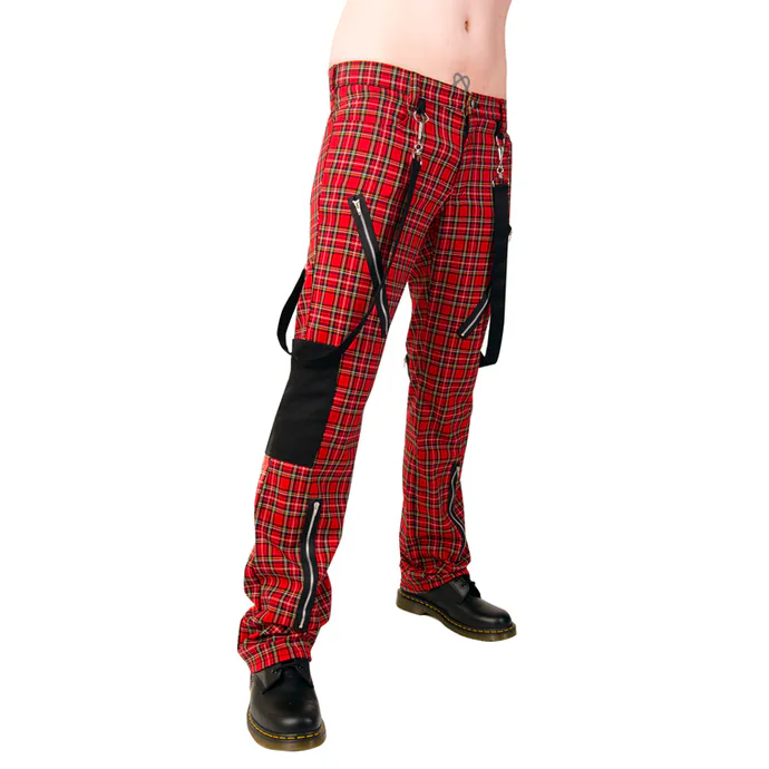kalhoty gothic BLACK PISTOL Punk Pants Tartan Red-Green 26